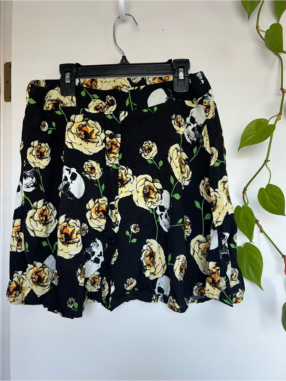 Midnight Hour Black Floral & Skull A-Line Skirt